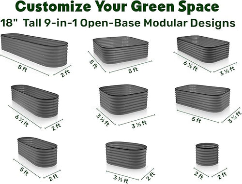 9-in-1 Galvanized Steel Raised Garden Bed // 8×2×1.5 ft Modular Planter for Gardening, Vegetables, Flowers // 18" Tall Metal Raised Garden Beds Outdoor (Gray) // Patented Design Planter Box