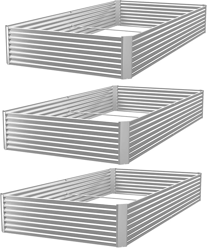 3 Pack 8x4FT Raised Beds for Gardening, Corrugated Galvanized Steel Raised Garden Bed, Outdoor Metal Above Ground Garden Bed for Vegetables and Flowers(Rectangular)