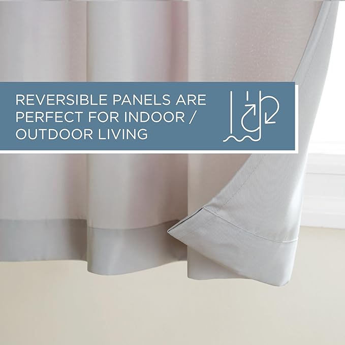 Town & Country Basics Cabana Solid Heavyweight Indoor Outdoor Curtains, Light Filtering Opacity with Grommet Top, Water Repellent, 2-Pack Set, 54"x144", Cloud Grey