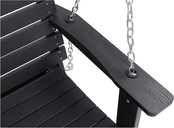 Poly Lumber 3-Seat Porch Swing, HIPS 5-Feet Bench Swing with Foldable Cup Holders,18/8 Stainless Steel Hardware, High Backrest and Deep Contoured Seat, Carbon Black