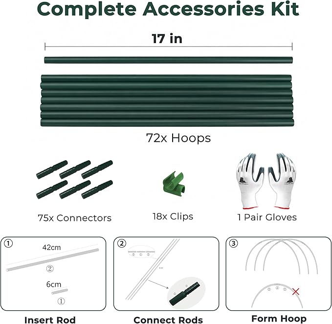 Gardzen Garden Hoops for Raised Beds Greenhouse Hoops, DIY Kit for Row Cover Garden Netting, All Season Plant Protection, 72 Pcs