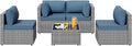 SUNLEI 5pcs Patio Furniture Sets Conversation Set, Low Back All-Weather Rattan Sectional Sofa with Tea Table&Washable Couch Cushions, Outdoor Furniture Set (Silver Rattan)
