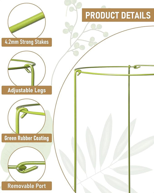 3-Pack Heavy Duty Plant Support Stakes, Metal Plant Ring Cages for Indoor Outdoor Plants, Adjustable Garden Stakes for Peonies, Monstera, Pothos, Hydrangea, Vines & Potted Plant (10" W x 17" H)