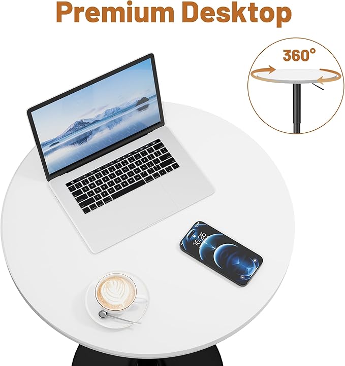 Flamaker Round Bistro Pub Table 23.6 Inch Height Adjustable 360° Swivel Bar Table Metal Base for Pub, Dining Room, Party (2, White-Black)