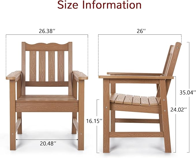 Stoog Oversized All-Weather Garden Bench & Chairs Set, 3-Piece Patio Furniture Set, Include 2 Chairs and 1 Garden Bench, for Porch, Backyard, Lawn, Pool and Deck, Teak
