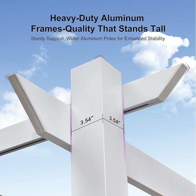 PURPLE LEAF 10' x 13' Aluminum Outdoor Pergola Retractable Pergola with Double Sun Shade Canopy White Modern Grape Trellis Metal Pergola with Light for Patios Garden Deck Backyard, White