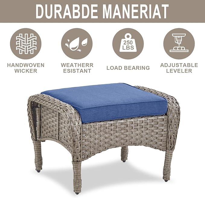 Belord Outdoor Ottomans for Patio Foot Rest - 25 Inch PE Wicker Foot Stool Set of 2 with Removable Cushions for Patio Furniture Sets,All Weather Rattan Ottoman for Balcony Deck Backyard Brown