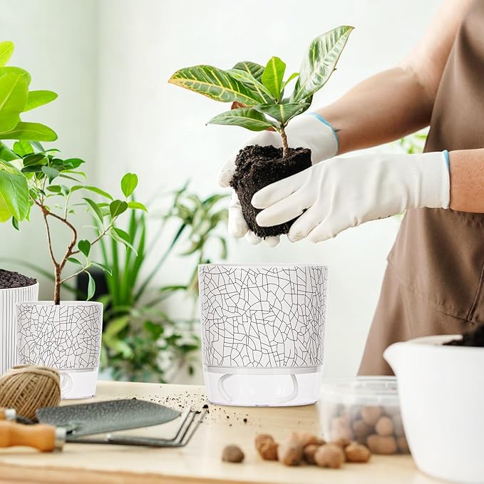 4 Pack Self Watering Pots for Indoor Plants, 4" + 5.5" Flower Pots with Wick Rope and Reservoir, Plant Pots for African Violet, Spider Plant, Orchid