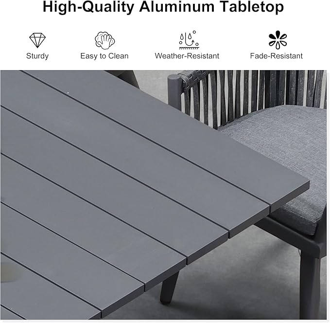 PURPLE LEAF 9 Pieces Patio Dining Set with Outdoor Aluminium Square Dining Table and Woven Rattan Chairs Modern Metal Furniture Cushions Sets for Garden Yard Indoor Decor Kitchen Grey