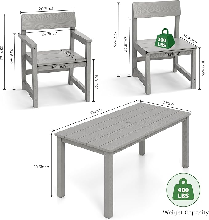 9 Piece Patio Dining Sets for 8 HIPS Outdoor Dining Table Set with Umbrella Hole Table and 8 Chairs Furniture for Backyard Poolside Garden, Grey