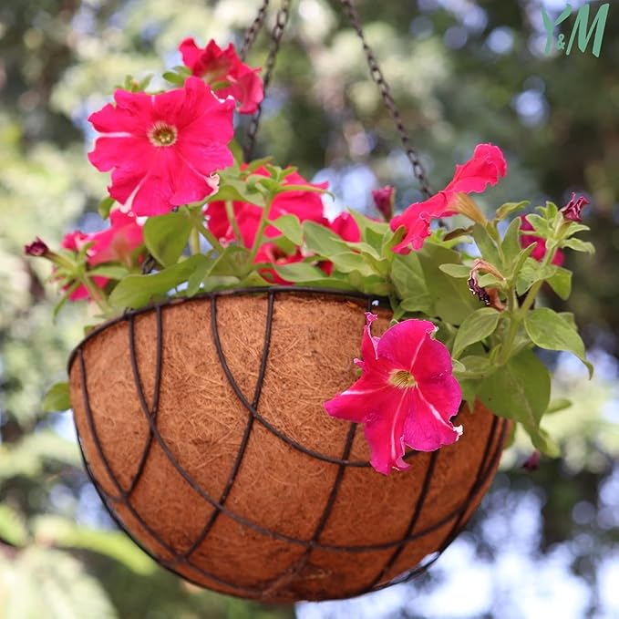 Y&M 4pcs 14“ Round Coconut Fiber Liner, 14'' Coco Liner Pre-Formed Replacement for Wall Hanging Planter Basket