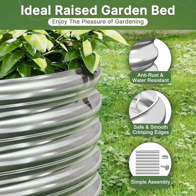 2 PCS Tall 8x4x1.5ft Galvanized Raised Garden Bed Outdoor, Metal Garden Bed for Vegetables, Above Ground Garden Box for Flower, Steel Raised Beds for Gardening