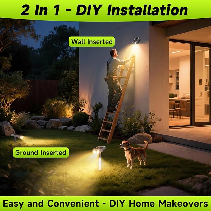 Solar Spotlights Outdoor Waterproof- 2 IN 1 Solar Spot Lights Outdoor with 2 Lighting Modes & PC Light Guide Column for Garden Yard Pathway | Warm Yellow 3000k Spotlights | IP65 Waterproof | 12 Pack