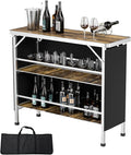 VINGLI 43" Portable Bar Table with Pole, 3-Tier Shelves, Mobile Bar Table for Events, Party, Camping, Picnic, Tradeshow, Indoor with Black Skirt