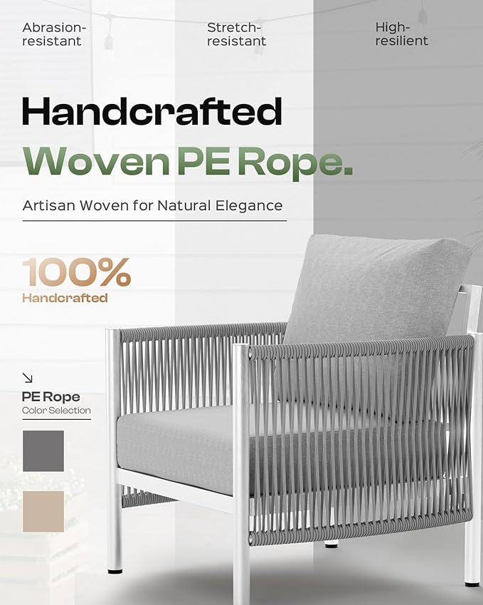 Aluminum Outdoor Patio Furniture Set with Dual-Layer Coffee Table, 5 Piece Modern Patio Conversation Sets with PE Rope, Outdoor Sectional Sofa with Thick Cushions for Balcony, Deck, Silver