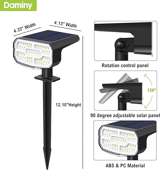 DAMINY Solar Spotlights Outdoor Waterproof IP65,2 CCT(Warm White & Cool White),4 Lighting Modes Solar spot Lights for Yard,Garden,Pathway,Landscape,Auto On/Off-6 Pack