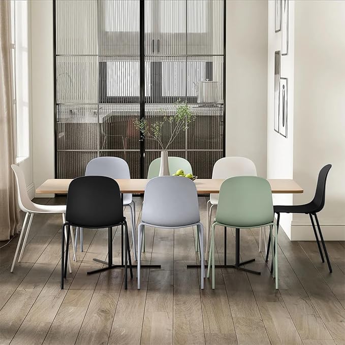 2xhome Modern Stackable Armless Dining Chair | Plastic Shell Seat with Metal Legs | Indoor or Outdoor Use | Home Kitchen Patio (1, Green, No Padding)