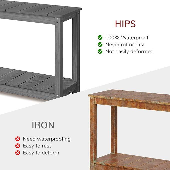 Stoog All-Weather Console Table, 2-Tier Patio Console Table Outdoor with Storage, Low Maintenance, and Never Fade or Rot, Grey