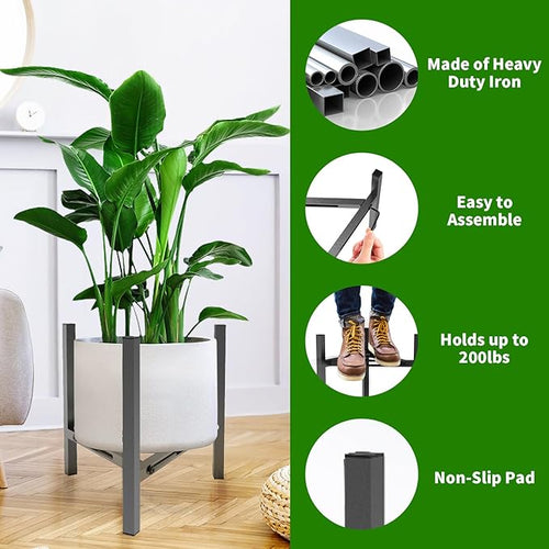 Airpark Plant Stand Indoor, Adjustable Metal Modern Plant Stands, Heavy Duty Stable Plant Pot Flower Holder Indoor Outdoor Corner, Fit 7 8 9 10 11 12 inch Pots, Black (Pot & Plant Not Included)