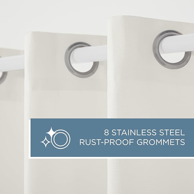 Town & Country Basics Cabana Solid Heavyweight Indoor Outdoor Curtains, Light Filtering Opacity with Grommet Top, Water Repellent, 2-Pack Set, 54"x63", Vanilla