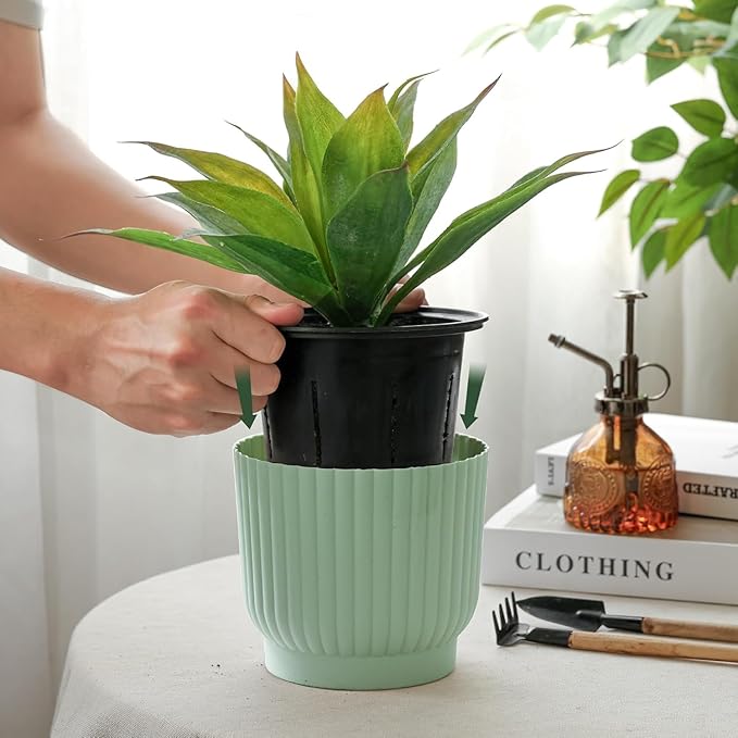 T4U 4.5 Inch Plant Pots Self Watering, 6 Pack African Violet Pots, Small Plant Pots for Plants, Small Indoor Plant Pot, Self Watering Planter for African Violet, Succulents (6 Pack 4.5" Pots, Green)