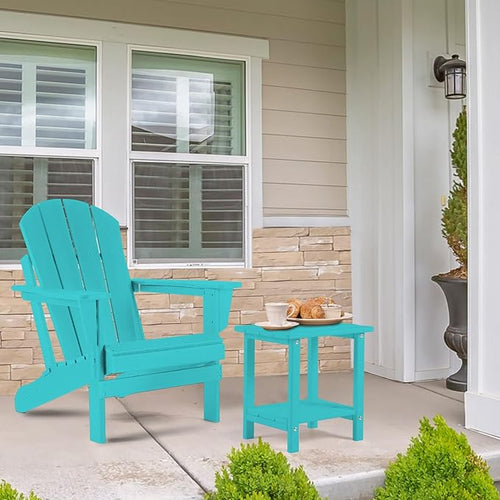Adirondack Outdoor Side Table, 2-Tier Sturdy Patio End Table Weather Resistant, 16.5" Solid Side Table for Patio, Pool, Porch