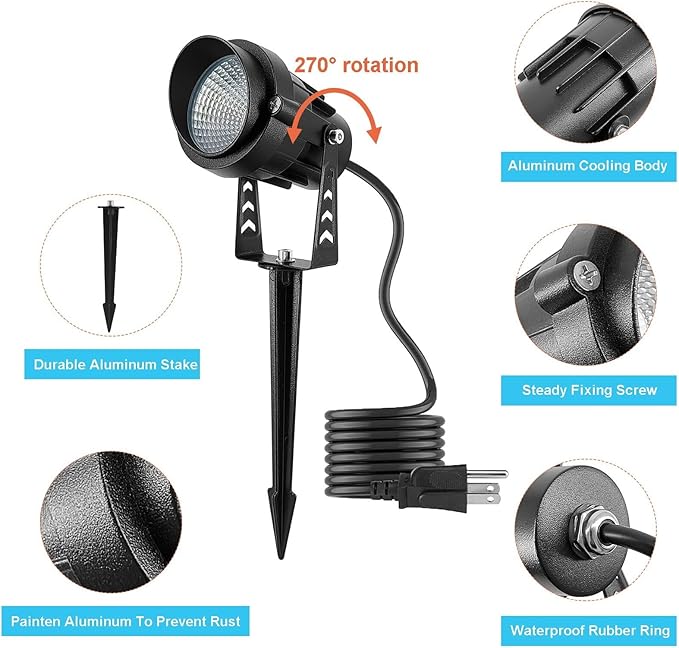 Color Changing Spotlight with Timer, 12W RGB Color Changing Spot Lights, LED IP65 Landscape Waterproof Outdoor Lights, Metal Case Spiked Stand for Garden Houses Trees Decorative(2 Pack)