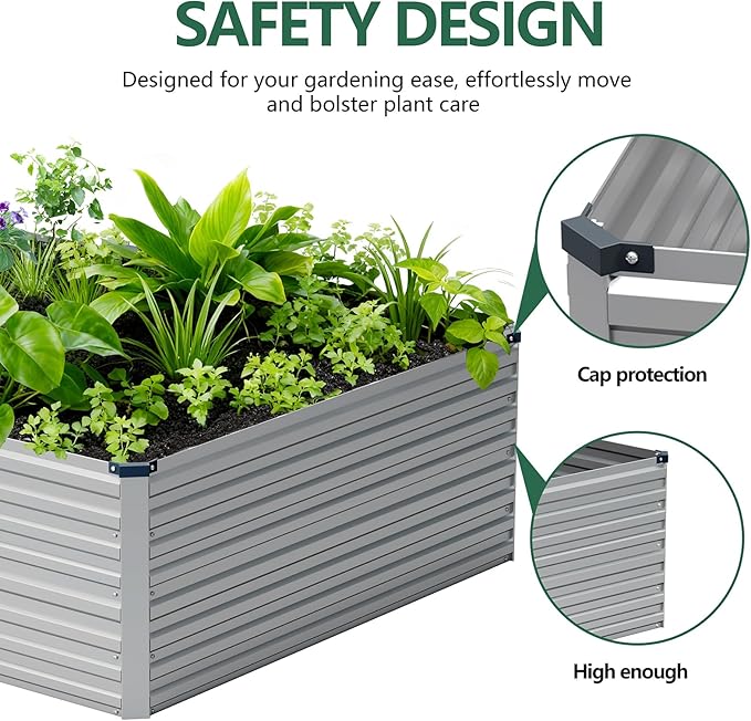 Vengarus 12x4x2FT Galvanized Raised Garden Bed Kit, Large Rectangle Elevated Planter for Vegetables, Flowers, Herbs and Succulents -718 Gallon Capacity, Silver