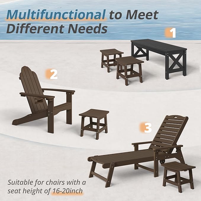 LUE BONA Outdoor Adirondack Ottomans, Footrest Footstool Set of 2, Outdoor Foot Rest for Patio, HDPS All Weather Waterproof Footrest Footstool for Adirondack Chair, Dark Brown