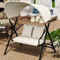 U-MAX 2 Seat Outdoor Porch Swings for Adults Patio Swings with Canopy Stand Metal Steel Frame Patio Swing Chair for Garden Yard Deck Poolside Easy Assembly, Cream White