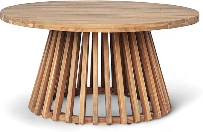 Merax Patio Outdoor Acacia Wood Round Coffee Table for Backyard, Lawn, Balcony Light Teak