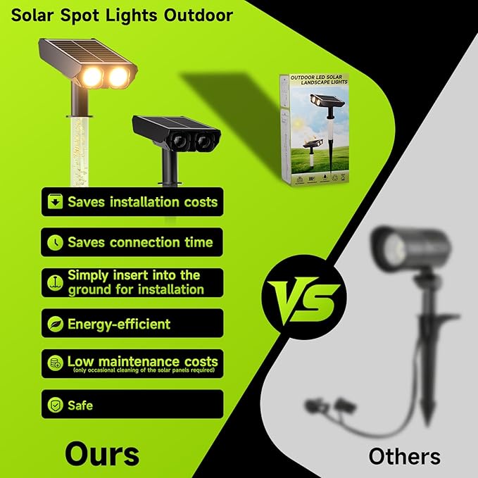 Solar Spotlights Outdoor Waterproof- 2 IN 1 Solar Spot Lights Outdoor with 2 Lighting Modes & PC Light Guide Column for Garden Yard Pathway | Warm Yellow 3000k Spotlights | IP65 Waterproof | 4 Pack