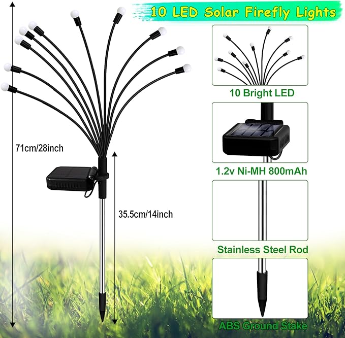 Kohlrabi Solar Garden Lights Outdoor, 4 Pack 40 LED Solar Pink Firefly Lights Waterproof, Starburst Wind Swaying Light for Outside Yard Patio Planter Flower Bed Walkway Christmas Decoration