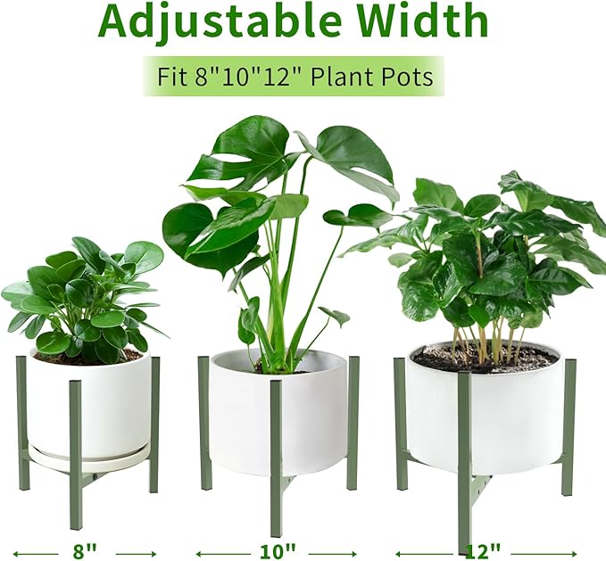 Aripark Plant Stand Indoor Adjustable, Metal Modern Small Plant Stands, Heavy Duty Stable Plant Pot Flower Holder Indoor Outdoor Corner, Fit 8 9 10 11 12 inch Pots, Green (Pot & Plant Not Included)
