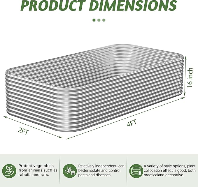 3 Pack Tall 4x2FT Raised Beds for Gardening, Corrugated Galvanized Steel Raised Garden Bed, Outdoor Metal Above Ground Garden Bed for Vegetables and Flowers