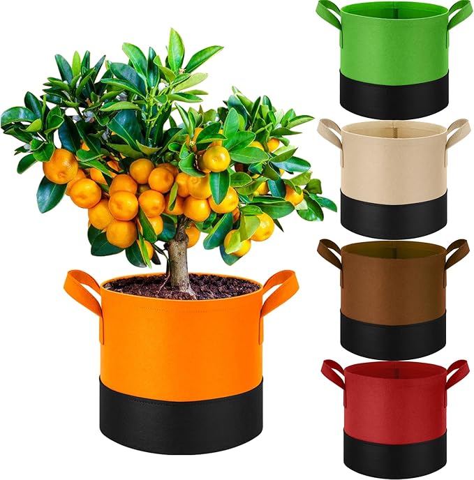 3 Gallon Fabric Grow Bags 5-Pack, 350G Heavy Duty Nonwoven Plant Pots with Handles, Breathable Root Pruning Containers for Vegetables Flowers Indoor Outdoor Gardening