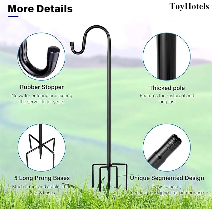 Shepherd Hooks for Outdoor, 1 Pack 46 Inch Bird Feeder Pole with 5 Prongs Base for Hanging Lantern, Hummingbird Feeder, Lightweight Plant, Shepherds Hook for Bird Feeders for Outside