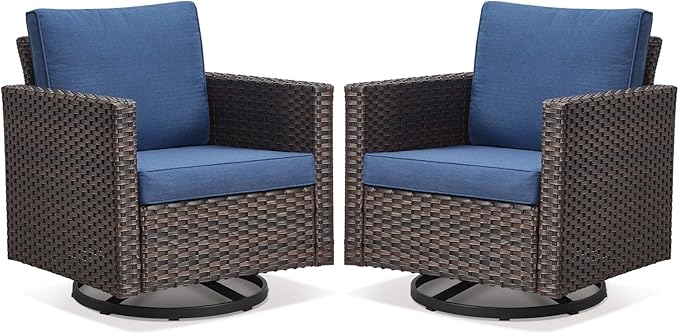 Belord Wicker Chairs Outdoor Bistro Set Oversize Patio Swivel Rocker, Rattan Outdoor Seating Set of 2 Swivel Glider Chairs Wicker Furniture for Porch Deck Backyard with Water-Resistant Cushion Brown