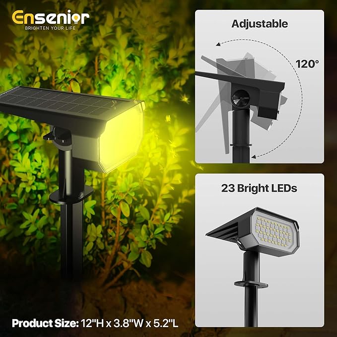 Ensenior Solar Spotlights Outdoor RGB, 7+1 Color Changing Mode Outdoor Landscape Lighting, IP65 Waterproof, Automatic ON/Off Solar Powered Spotlight, Halloween Christmas Decorations (6-Pack)