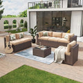 Aoxun 7 Piece Patio Furniture Set Wicker Rattan Patio Conversation Set Outdoor Sectional Sofa Set with Coffee Table and Thickened Cushions, Beige (Waterproof Cover Included)