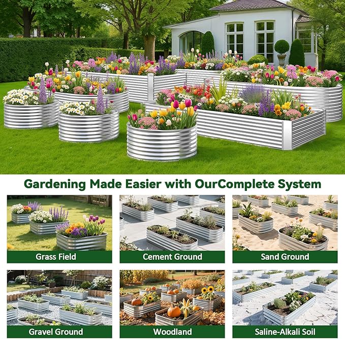 3 Pack 8x4FT Raised Beds for Gardening, Corrugated Galvanized Steel Raised Garden Bed, Outdoor Metal Above Ground Garden Bed for Vegetables and Flowers(Rectangular)