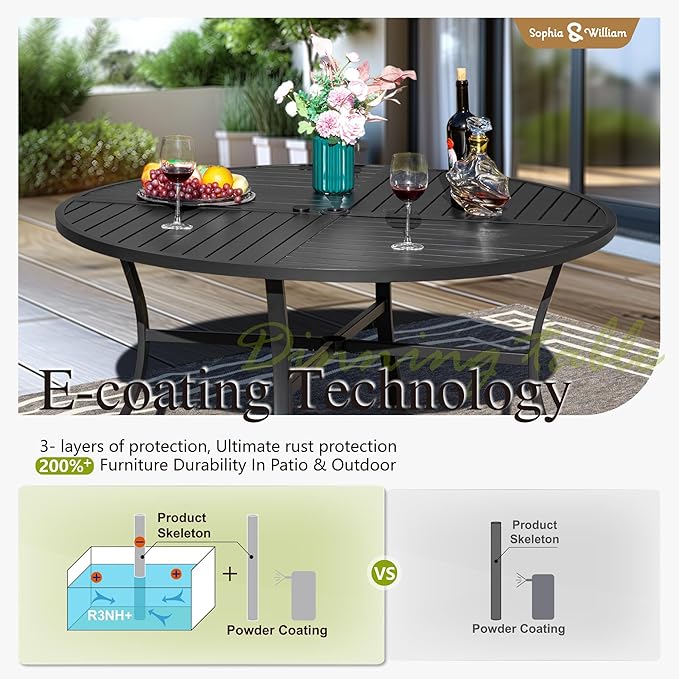 Sophia and William Swivel Outdoor Patio Dining Set for 4, Outdoor Table and Chairs, Removable Seat Cushions, Black 42" Round Patio Dining Table,Red