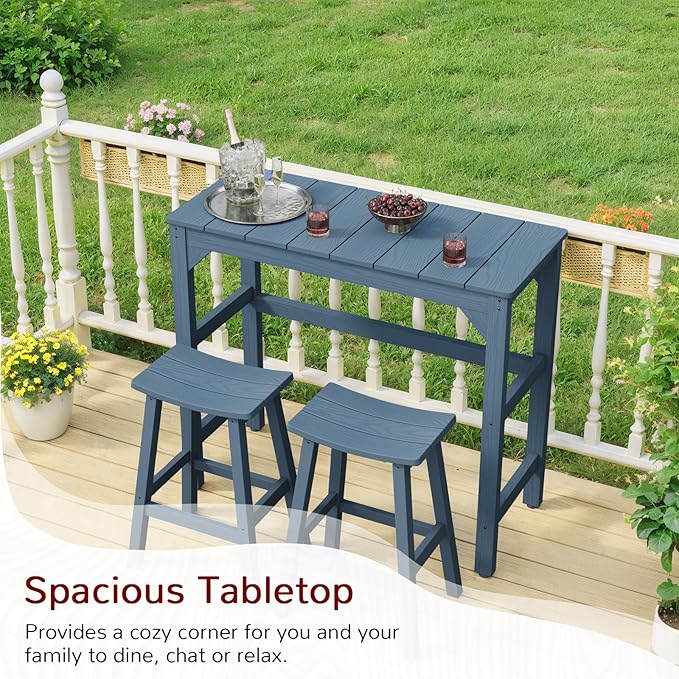 Stoog All-Weather Outdoor Bar Table, Patio Counter Height Bar Tables with Waterproof Top, Never Fade or Rot, for Balcony, Backyard, Porch, and Poolside, Blue