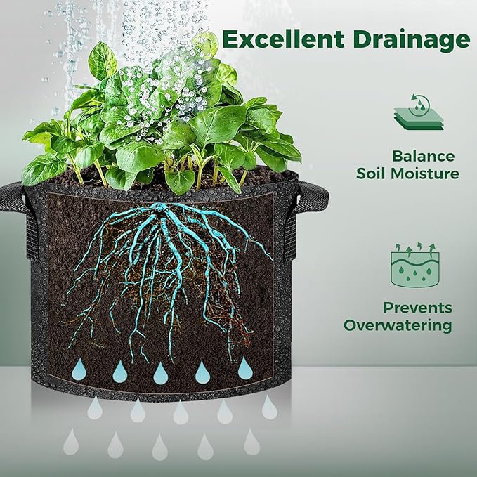 T4U 10 Gallon Grow Bags, Fabric Pots for Plants Potato Planter Grow Garden Bags to Grow Vegetables Tomato Planting Growing Bags Smart Plant Pot Container Gardening for Outdoor, Black Nonwoven 10 Pack