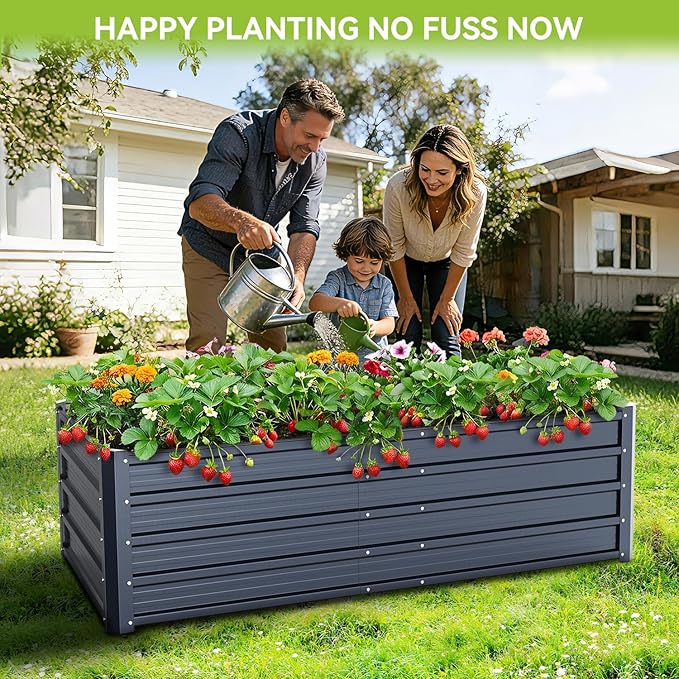 Ohuhu 6x3x1.5FT Metal Raised Garden Bed Outdoor, Reinforced Galvanized Steel Rustproof Planter Box, 100% Non-Toxic, 202 Gal Large Capacity Heavy Duty Raised Beds for Vegetables Flowers Herbs 2-Pack