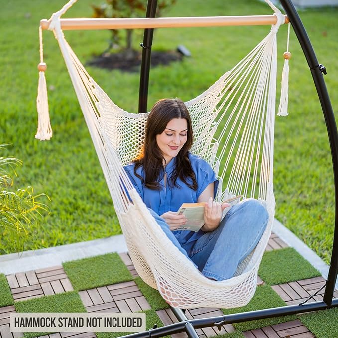 JoyView Hammock Chair with Spreader Bar Caribbean Hammock Swing Chair 300 LBS Weight Capacity XL Rope Hanging Chair for Outdoor Indoor Garden Yard - Yellow