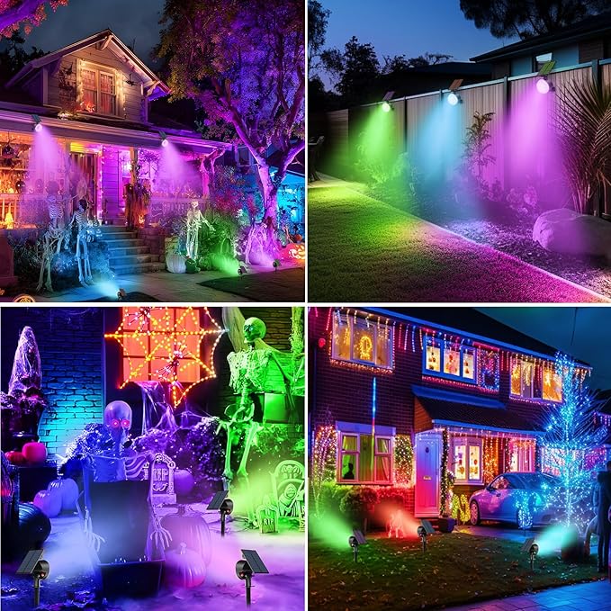 nipify 1 Pack Solar Lights Outdoor Waterproof, LED Solar Spot Lights with 3 Modes Landscape Spotlights for Outside Garden Yard Trees,RGB