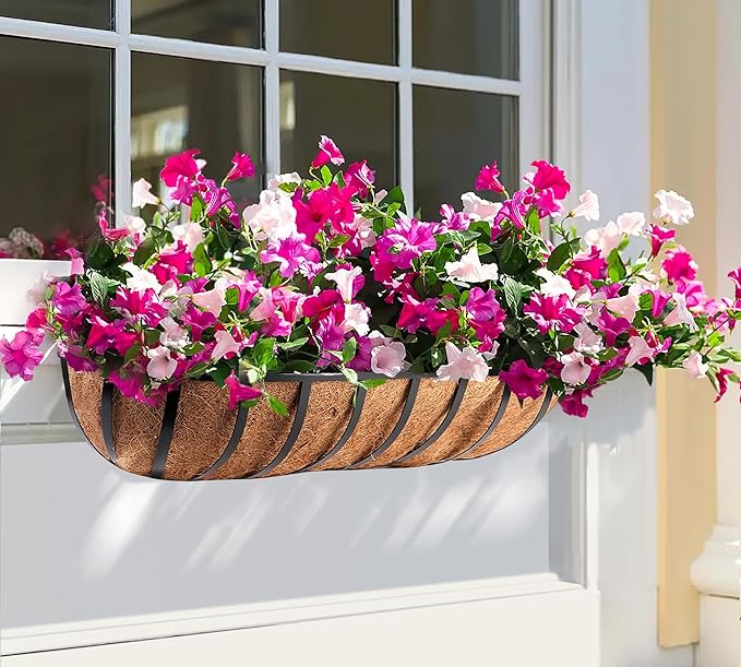 Y&M 48" Coco Liner for Window Box Deck Basket Planter Trough Coconut Fiber Liners, 2pcs Trough Coco Liner Pre-Formed Replacement
