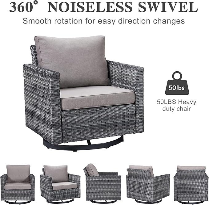 Belord 6-Piece Outdoor Sectional Furniture Set with 41” Fire Pit Table, 5-Seater Patio Furniture Set with Swivel Glider Chairs & Storage Box, 50000 BTU Propane Fire Pit Table, All-Weather PE Wicker