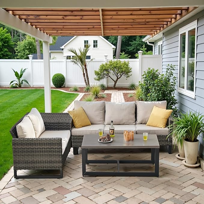 Belord 5-Seater Patio Conversation Set - 4 Piece Outdoor Sectional Furniture Set with Large Storage Box and Coffee Table Outdoor Patio Furniture Set for Garden Poolside Backyard Gray